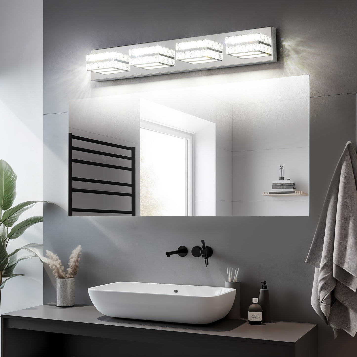 Bathroom Crystal Vanity Light Fixture LED Modern Indoor Mirror Front Lamp Dimmable 4-Lights - okeli lights