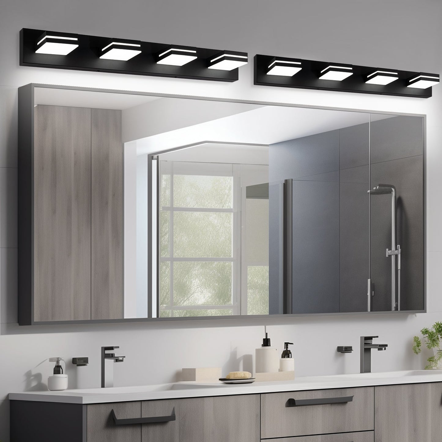 Modern Bathroom Light Fixtures Dimmable 4 Light Black Bathroom Vanity Light 360°Rotatable - okeli lights