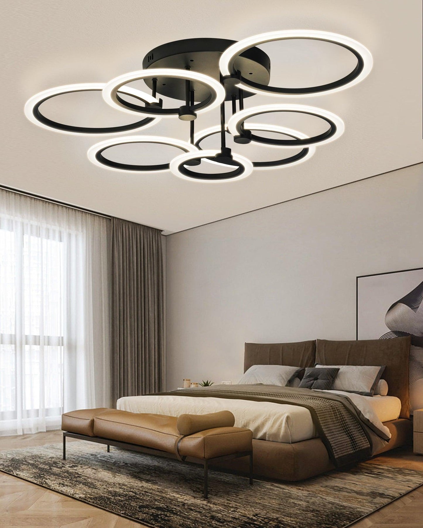 Modern LED Ceiling Light 7 Rings Dimmable Fixtures with Remote - okeli lights