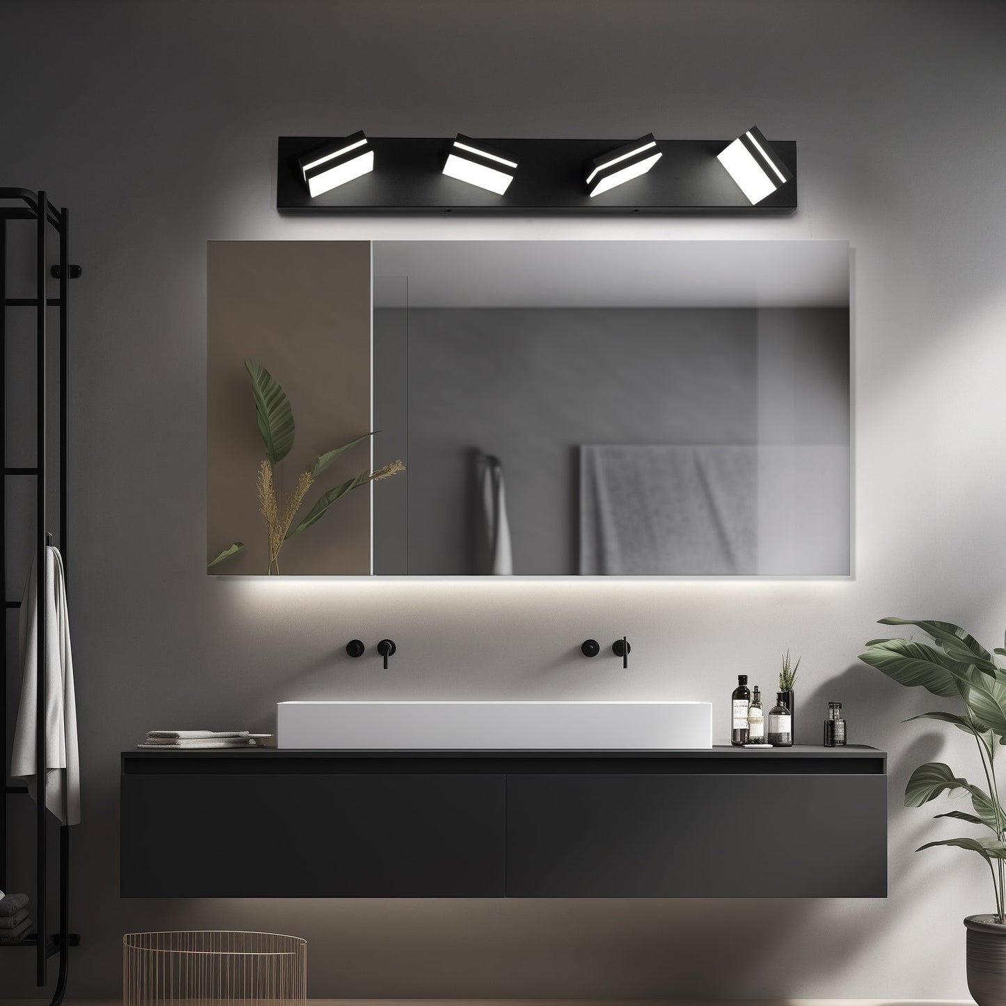 Modern Bathroom Light Fixtures Dimmable 4 Light Black Bathroom Vanity Light 360°Rotatable - okeli lights