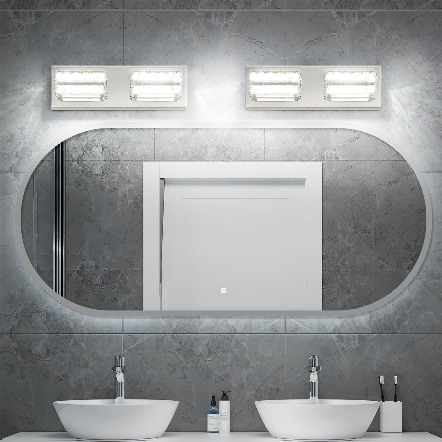 Crystal Bathroom Lighting Fixtures Over Mirror 2Light Chrome Modern Vanity Wall Light - okeli lights