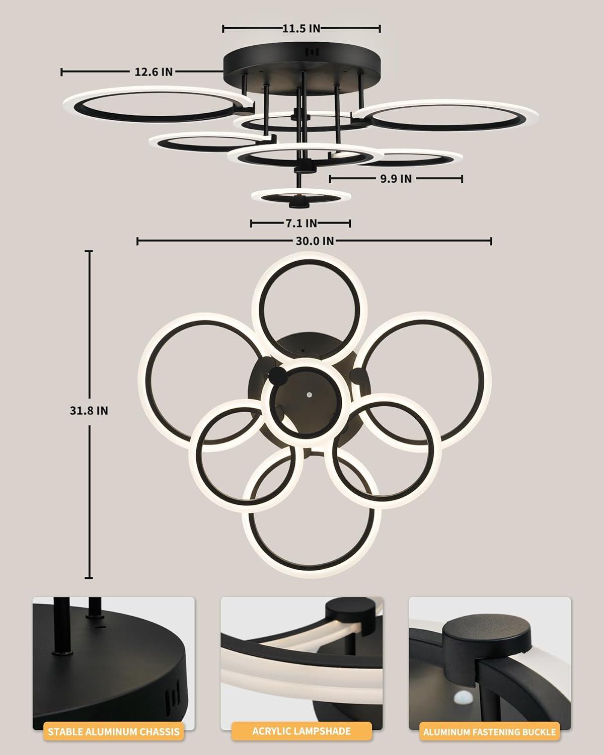Modern LED Ceiling Light 7 Rings Dimmable Fixtures with Remote - okeli lights