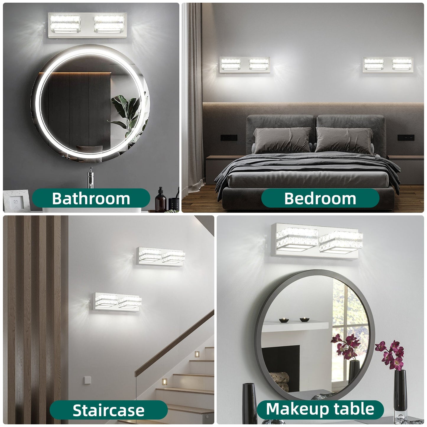 Crystal Bathroom Lighting Fixtures Over Mirror 2Light Chrome Modern Vanity Wall Light - okeli lights
