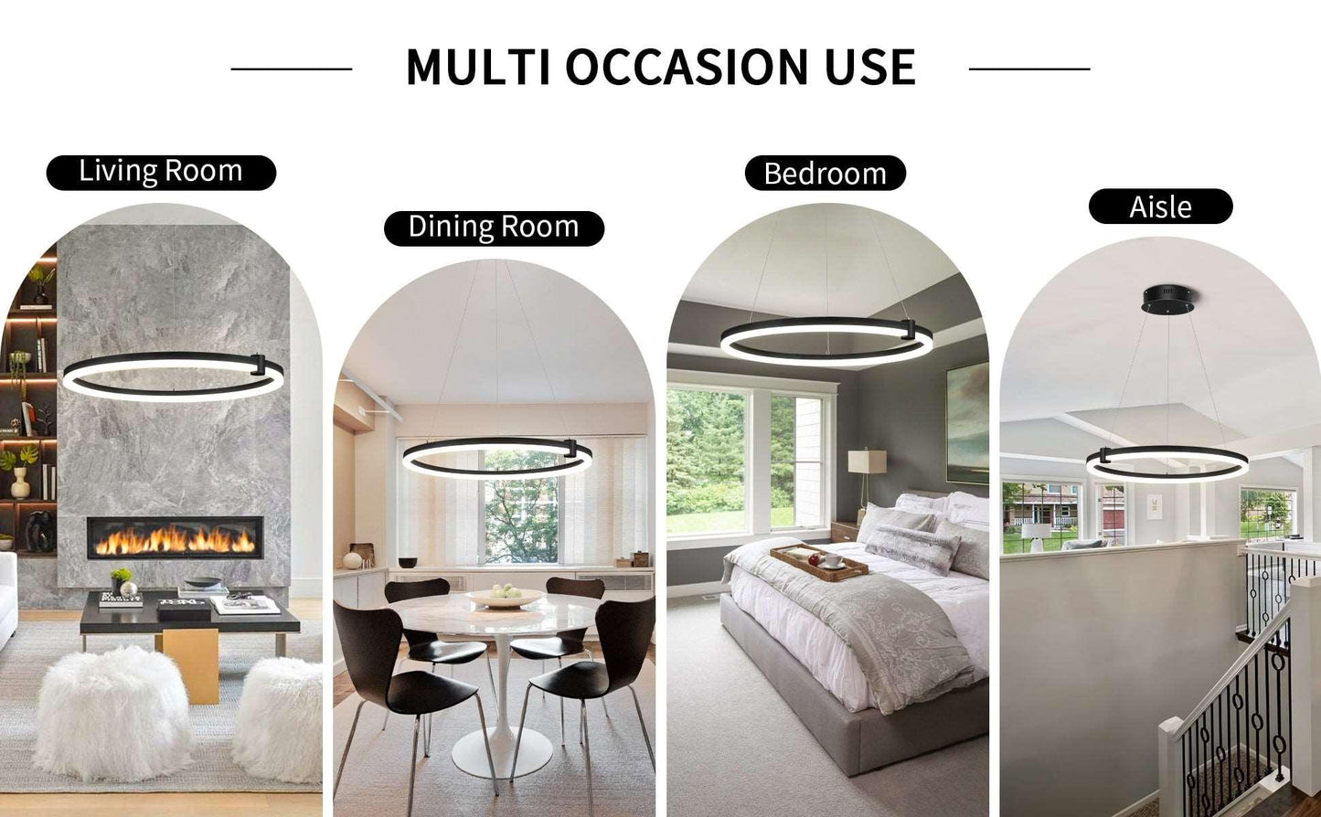 Modern LED Chandelier Circular Black 1-Ring Acrylic Adjustable - okeli lights