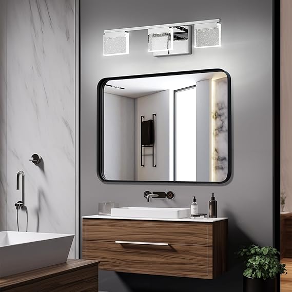 Dimmable Bathroom Vanity Light Fixtures 3-Light Chrome Bubble Crystal Stainless Steel - okeli lights