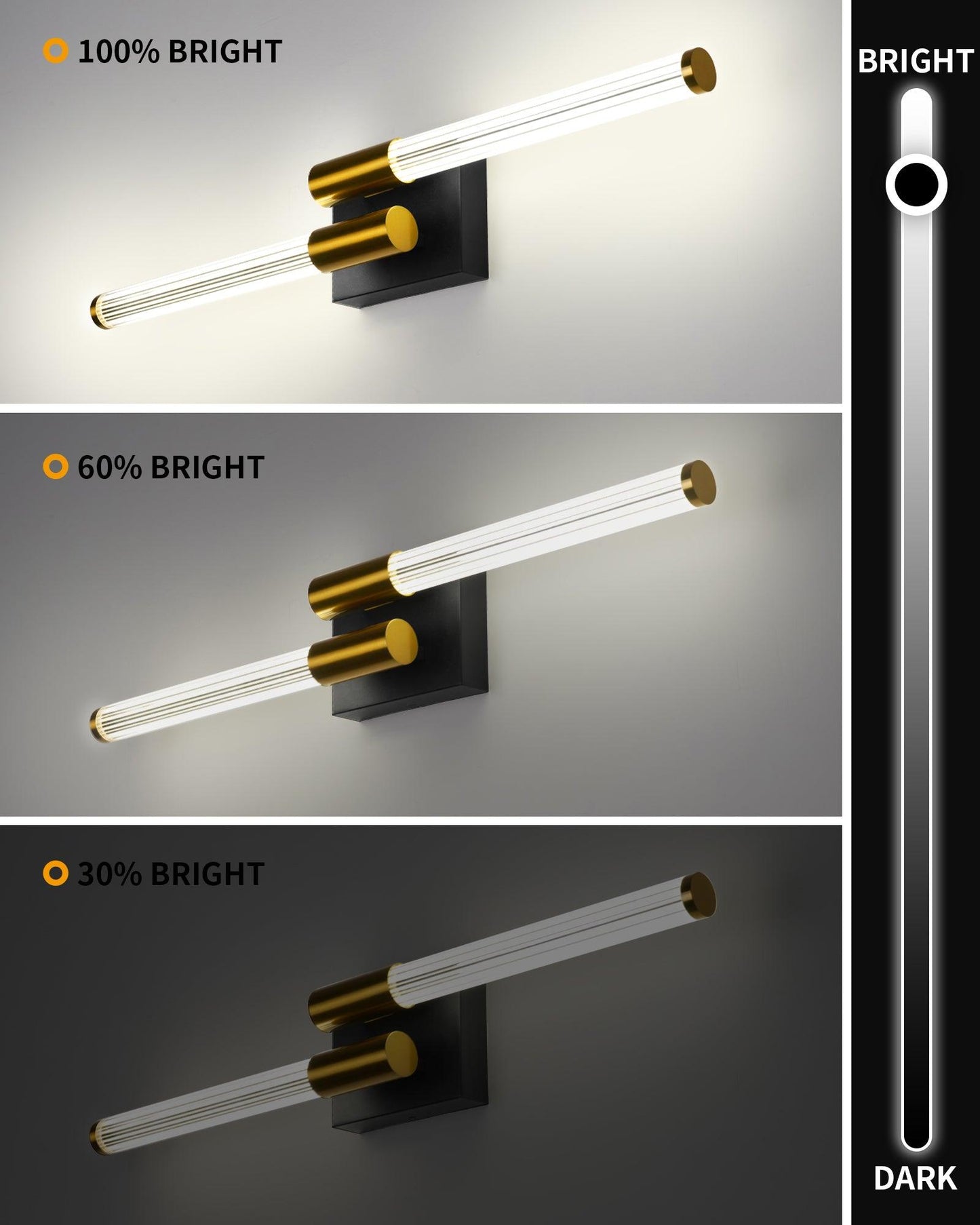 Black and Gold Bathroom Light Fixture Modern Vanity Light 360° Over Mirror - okeli lights
