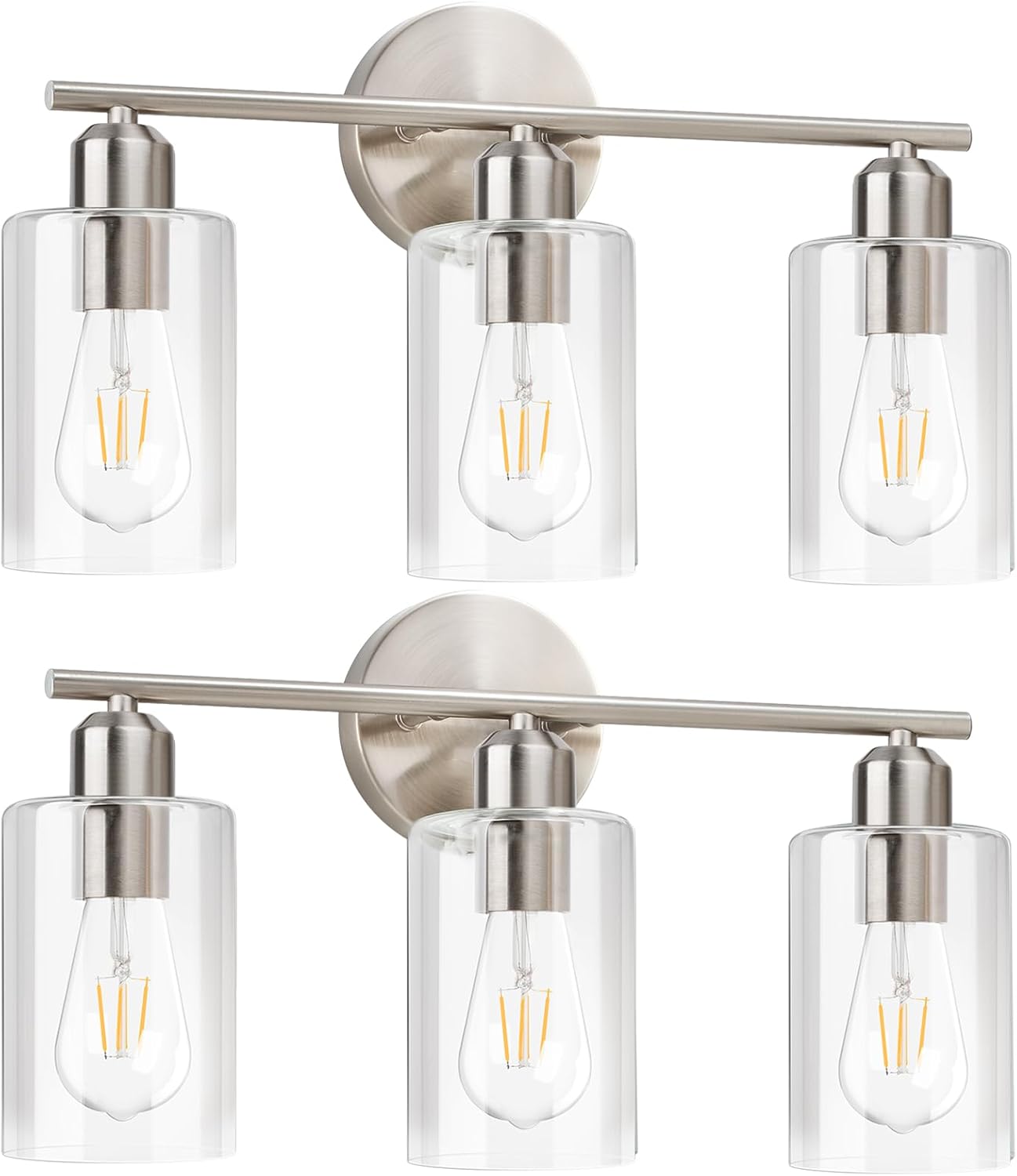 Bathroom Vanity Light Brushed Nickel Fixtures with Clear Glass Shade - okeli lights