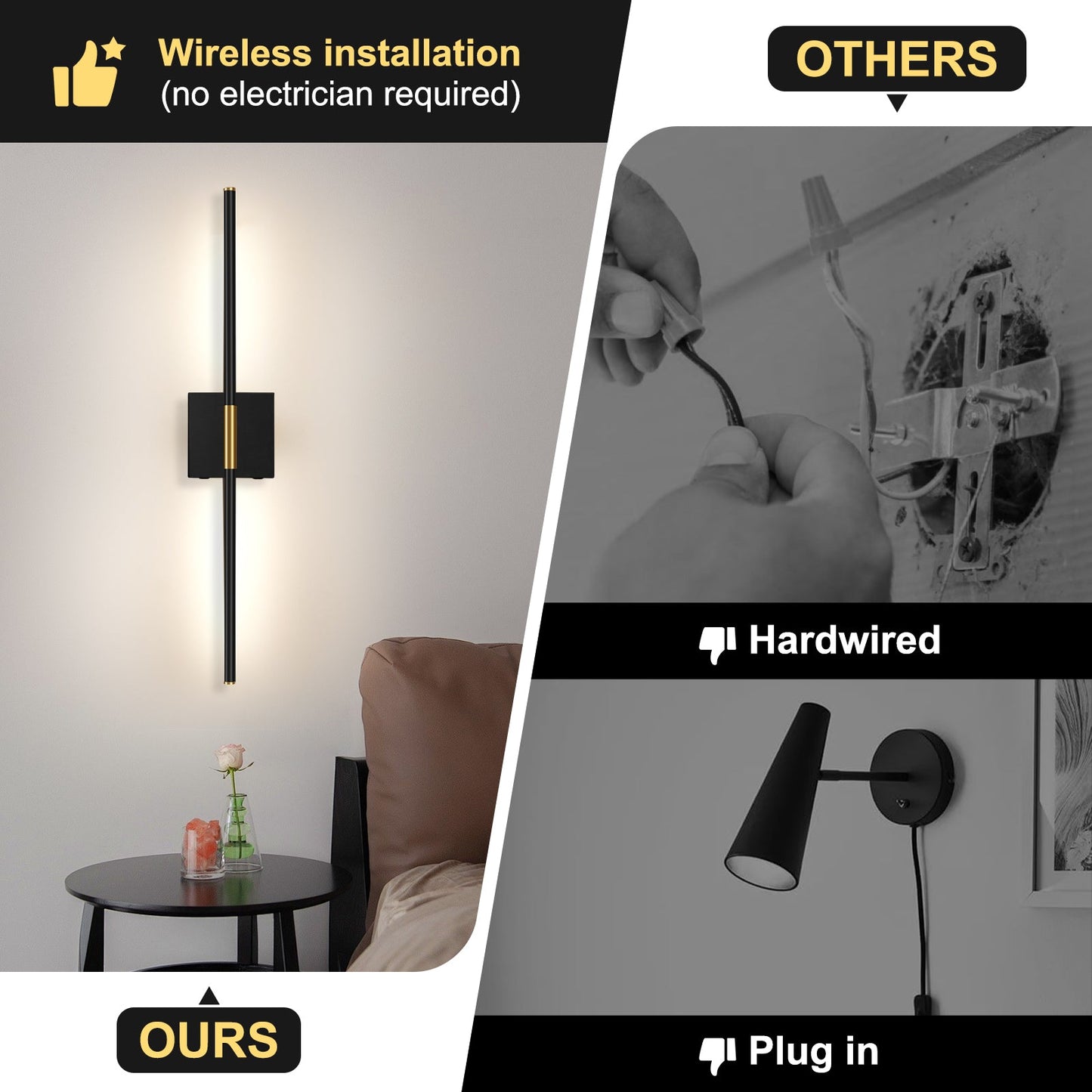 Battery Operated Wall Sconces 2-Pack 350° Rotate LED Wireless Rechargeable with Remote Control - okeli lights