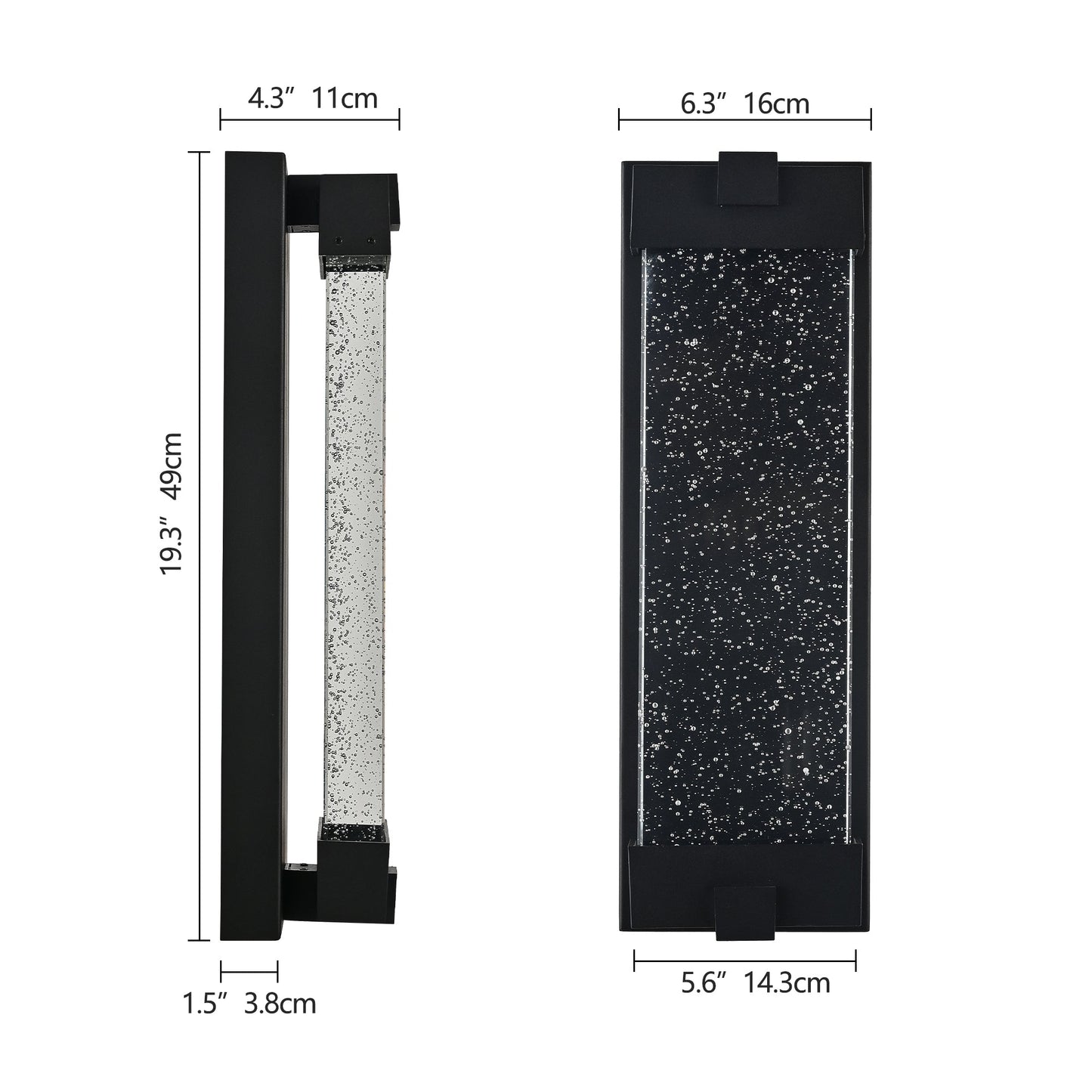 Black Aluminum Finish Outdoor Wall Light with Bubble Crystal Glass 3000K 1-pack - okeli lights