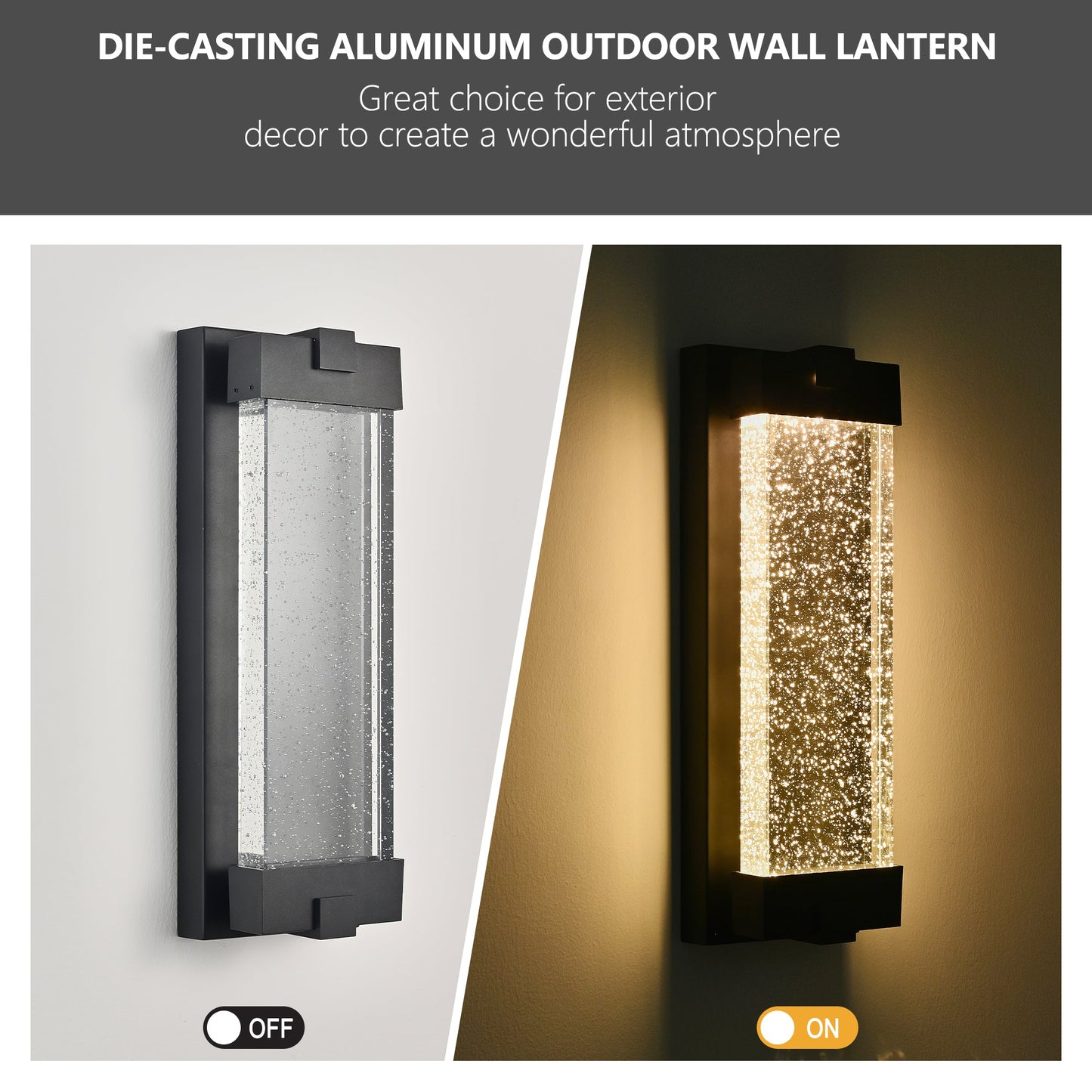 Black Aluminum Finish Outdoor Wall Light with Bubble Crystal Glass 3000K 1-pack - okeli lights