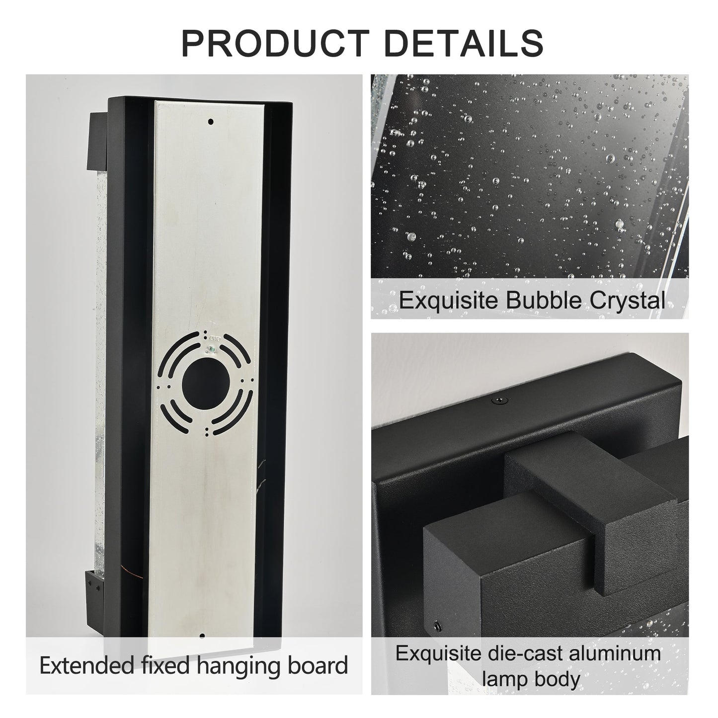 Black Aluminum Finish Outdoor Wall Light with Bubble Crystal Glass 3000K 1-pack - okeli lights