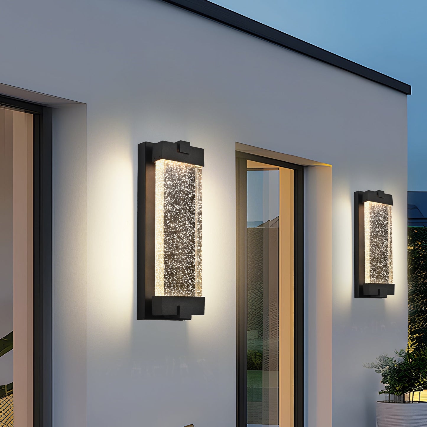 Black Aluminum Finish Outdoor Wall Light with Bubble Crystal Glass 3000K 1-pack - okeli lights