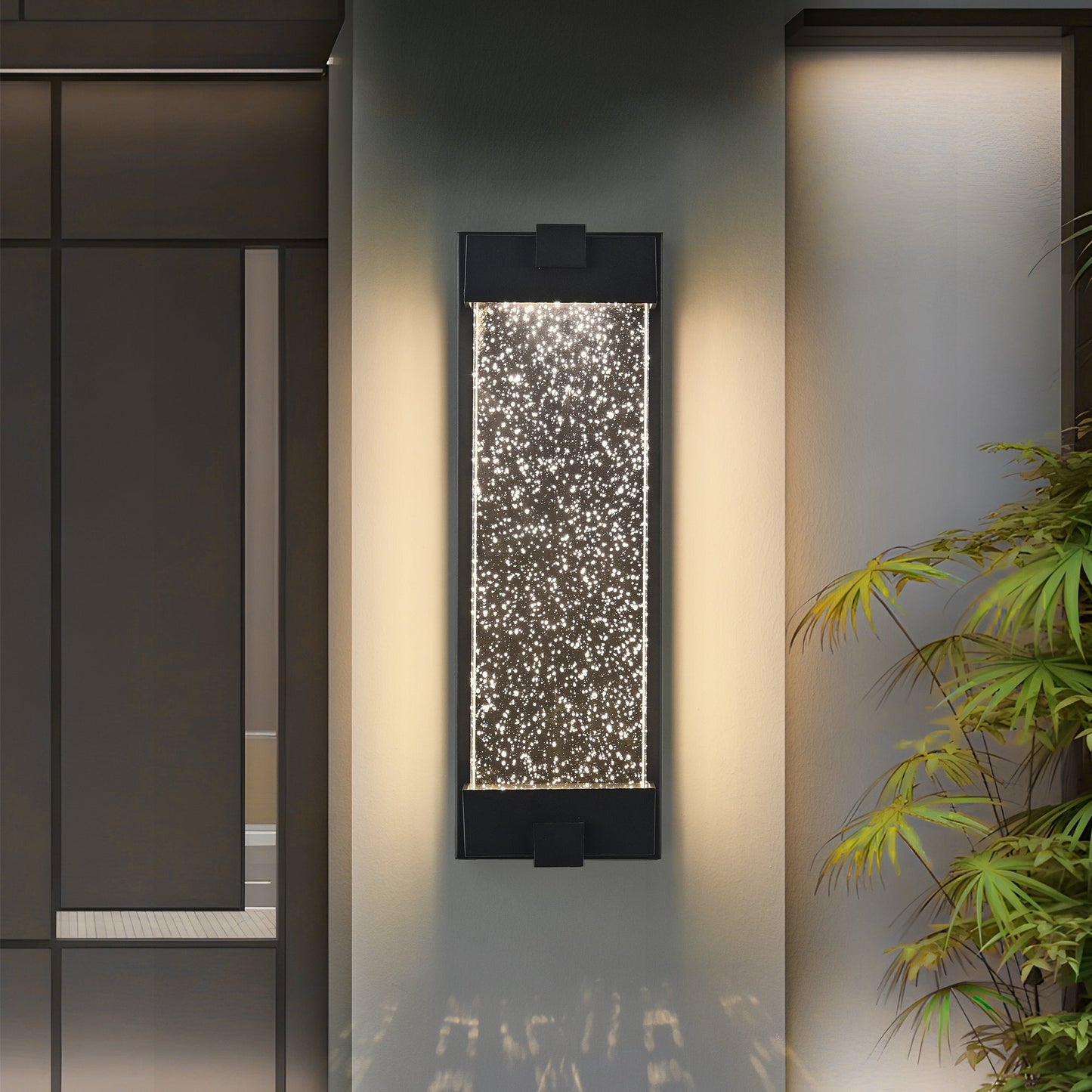 Black Aluminum Finish Outdoor Wall Light with Bubble Crystal Glass 3000K 1-pack - okeli lights