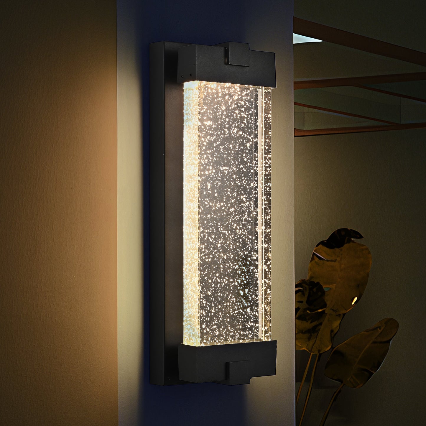 Black Aluminum Finish Outdoor Wall Light with Bubble Crystal Glass 3000K 1-pack - okeli lights