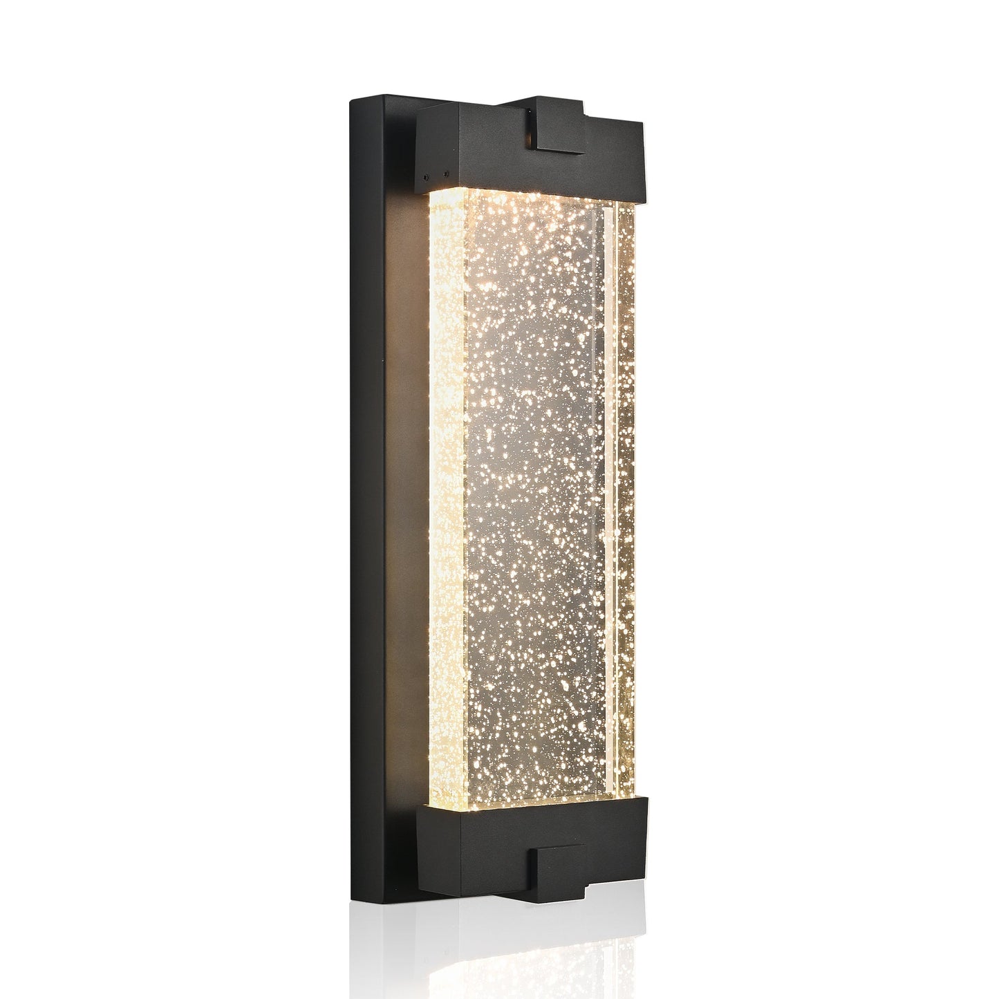 Black Aluminum Finish Outdoor Wall Light with Bubble Crystal Glass 3000K 1-pack - okeli lights