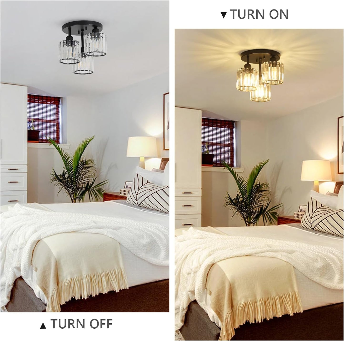 Crystal Semi Flush Mount Ceiling Light 3-Light Black Kitchen Light Fixtures with Clear Crystal Shade - okeli lights