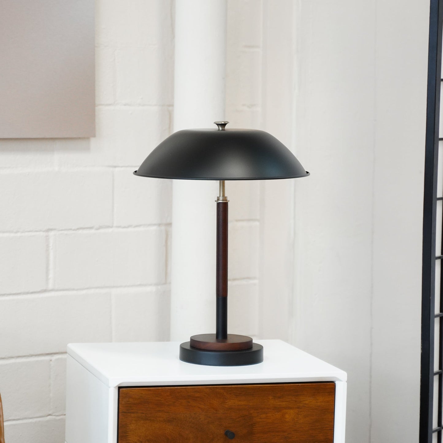 Black Umbrella Shaped Table Lamp Walnut Finish Bronze 110V - okeli lights
