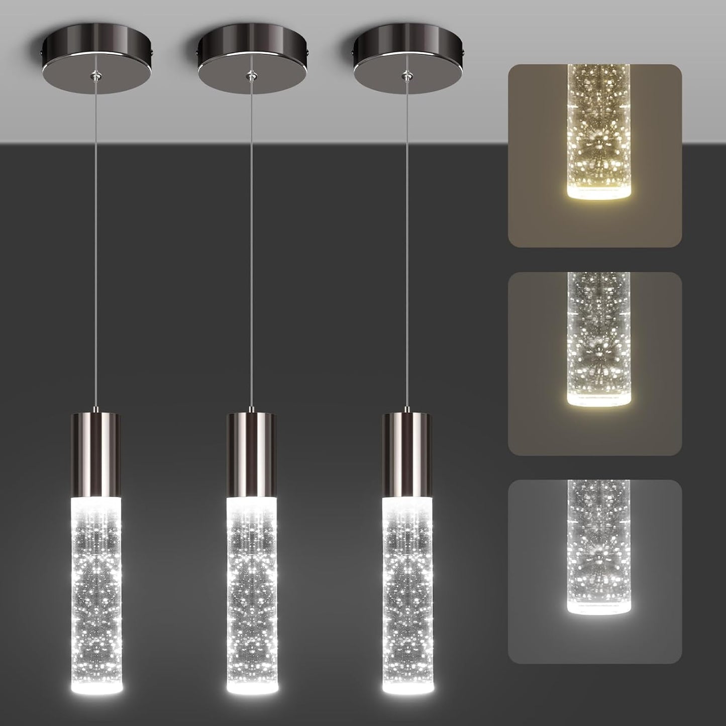 Modern Pendant Lights 3-Color Bubble Crystal Island Light 3-Pack - okeli lights