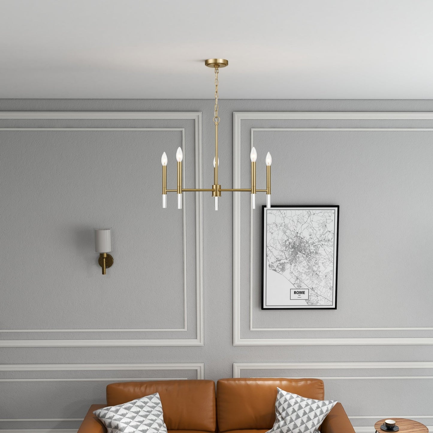 Courtyard Five Light Golden Brass Candle Light Chandelier 24"W × 17.75"H Elegant Lighting Fixture - okeli lights