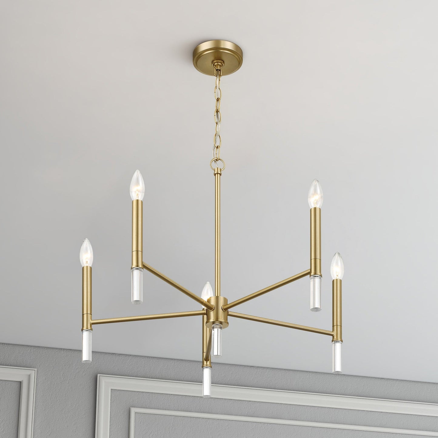 Courtyard Five Light Golden Brass Candle Light Chandelier 24"W × 17.75"H Elegant Lighting Fixture - okeli lights