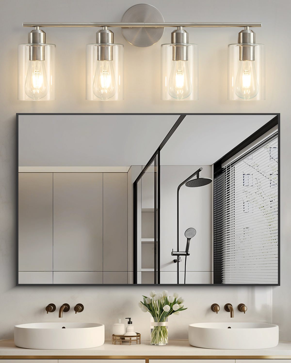 Brushed Nickel 4-Light Bathroom Vanity Light Fixtures - okeli lights