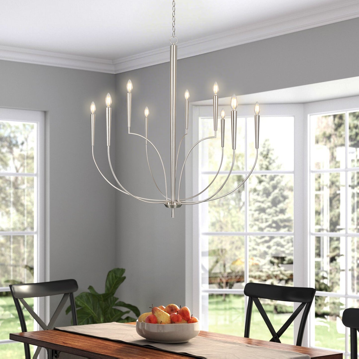 Candle Chandelier Oversize 9-Light 43in Dimmable Satin Nickel Silver Finish - okeli lights