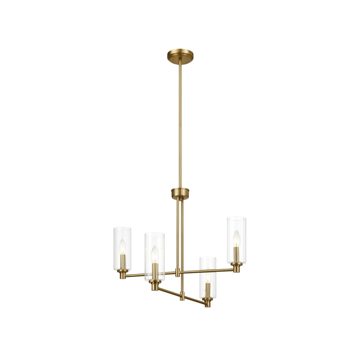 Pendant Chandelier With Clear Ribbed Glass Satin Brass Four Lights - okeli lights
