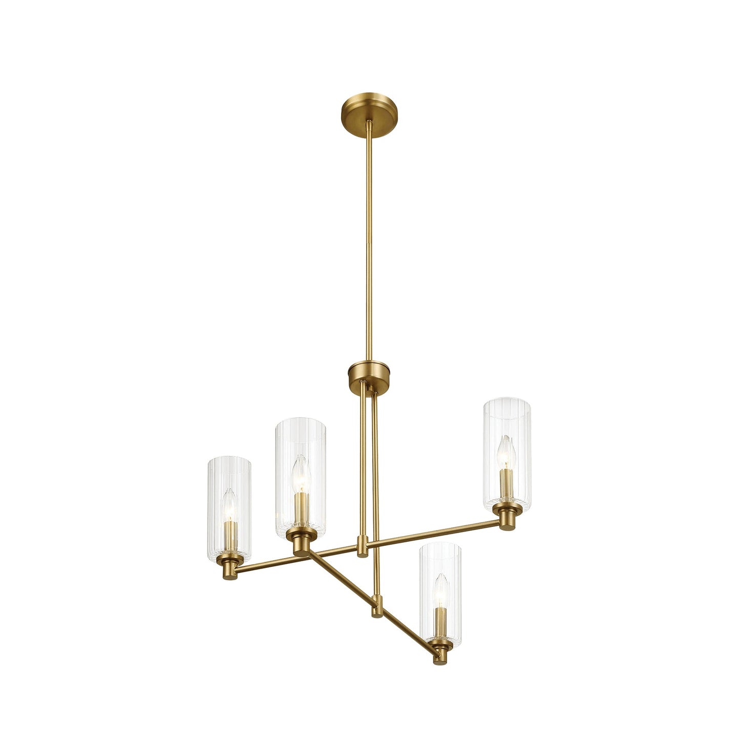 Pendant Chandelier With Clear Ribbed Glass Satin Brass Four Lights - okeli lights