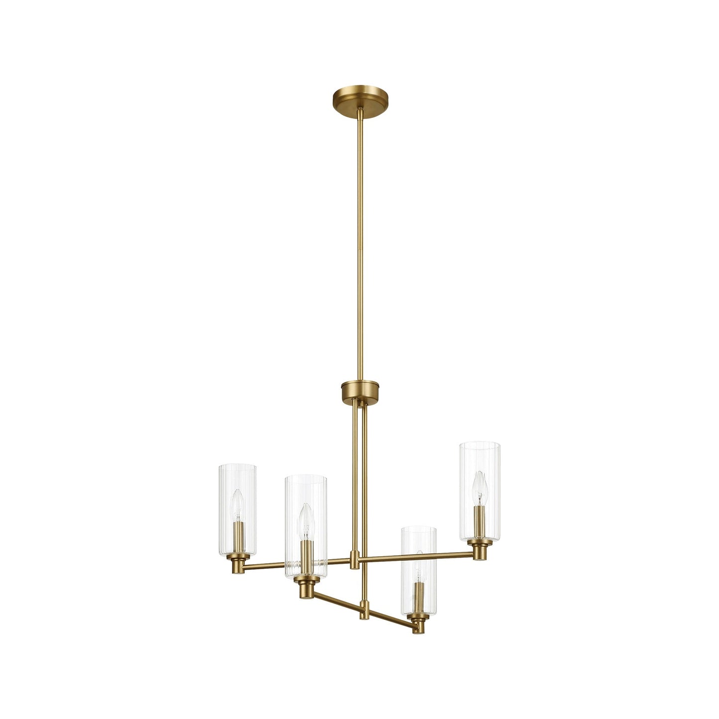 Pendant Chandelier With Clear Ribbed Glass Satin Brass Four Lights - okeli lights