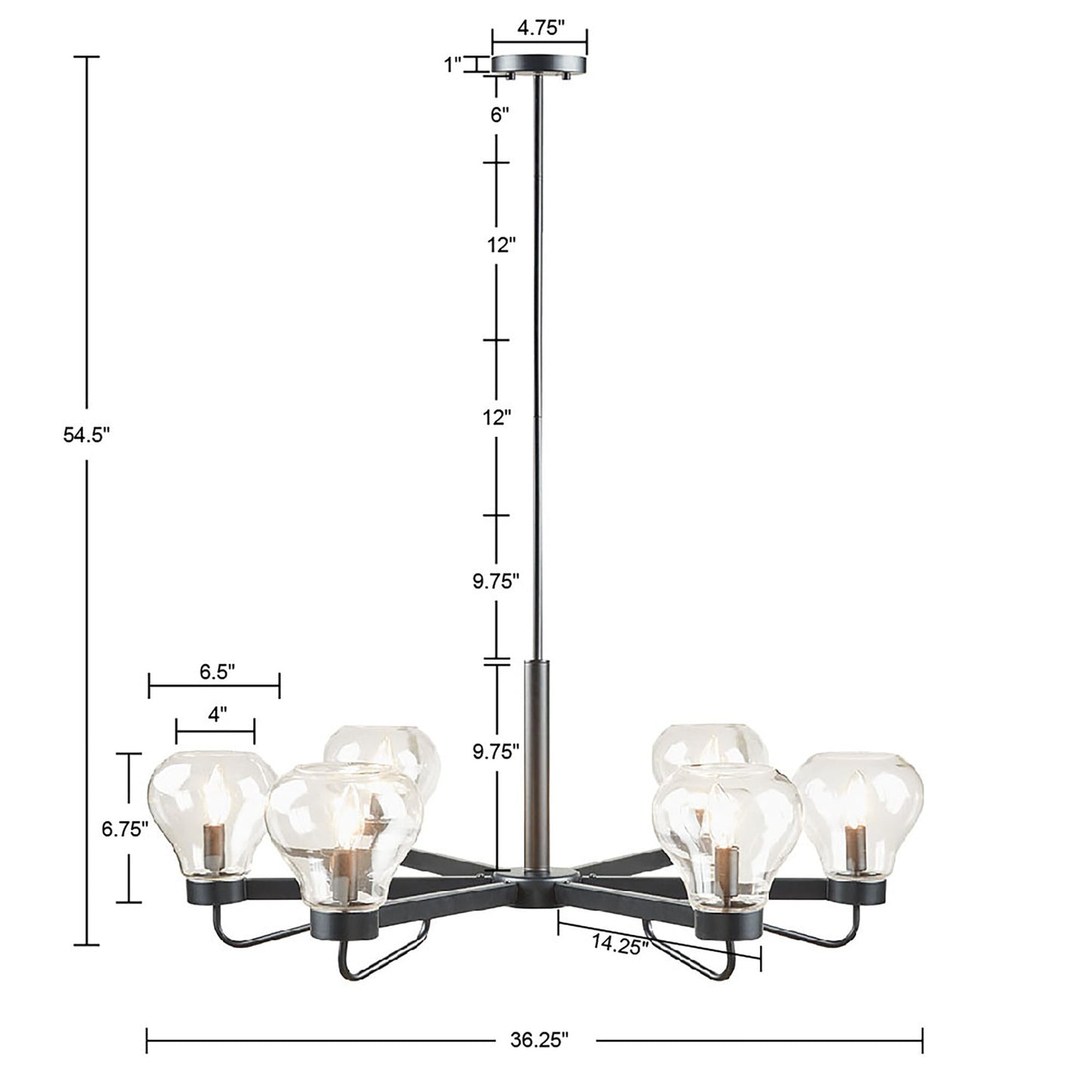 6-Light Chandelier with Bowl Shaped Glass Shades - okeli lights
