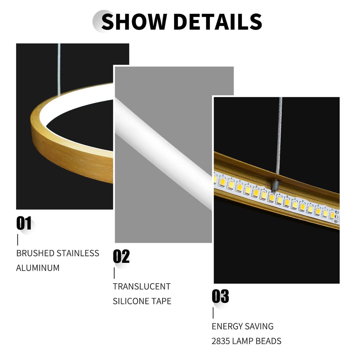 OKELI Modern LED 5 Rings Gold Large Chandelier, Dimmable High Ceiling Foyer Chandelier Light Fixtures - okeli lights