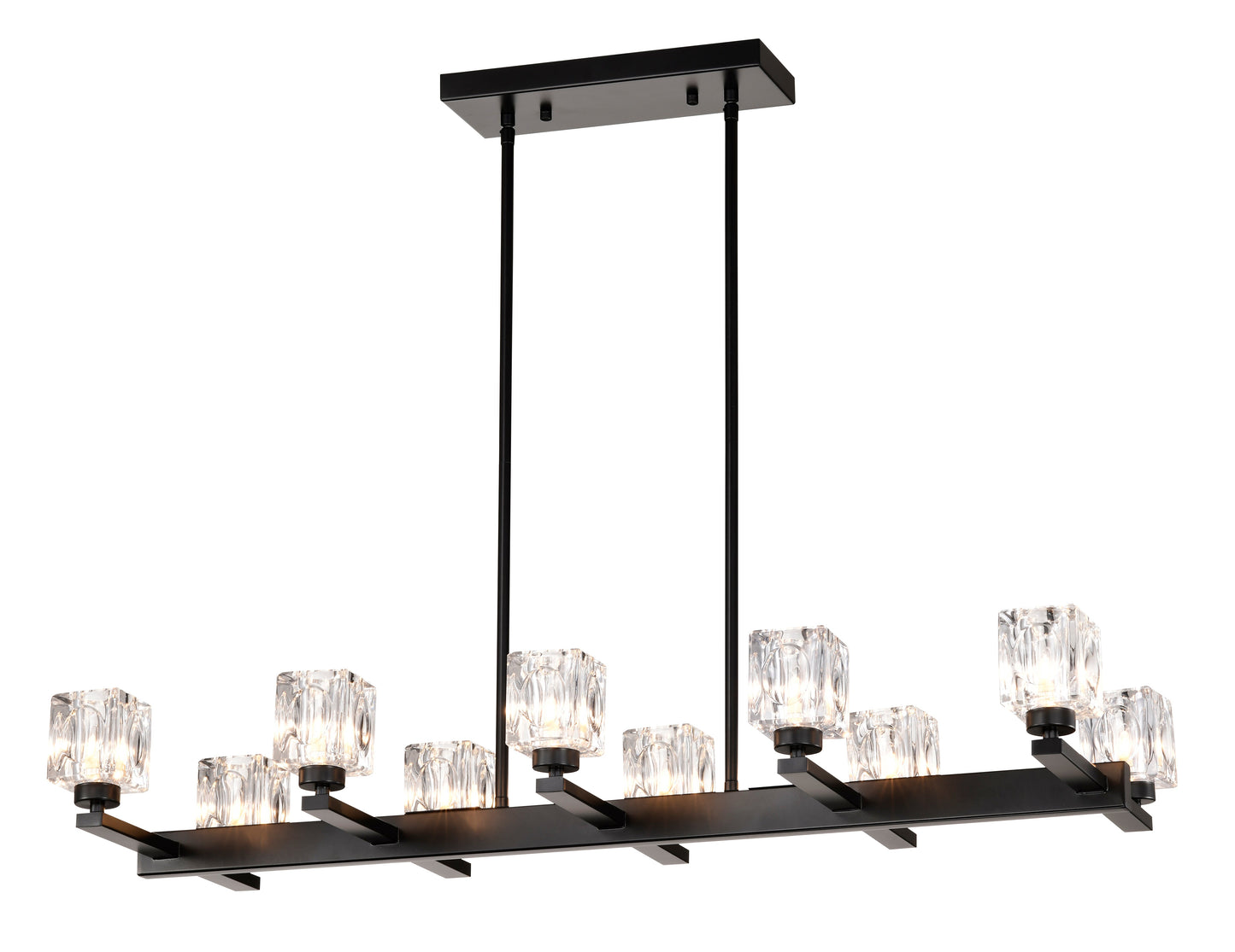Chandelier for Dining Room, 10-Light Black Farmhouse Linear Pendant Light Fixture, Modern Crystal Hanging Lighting - okeli lights
