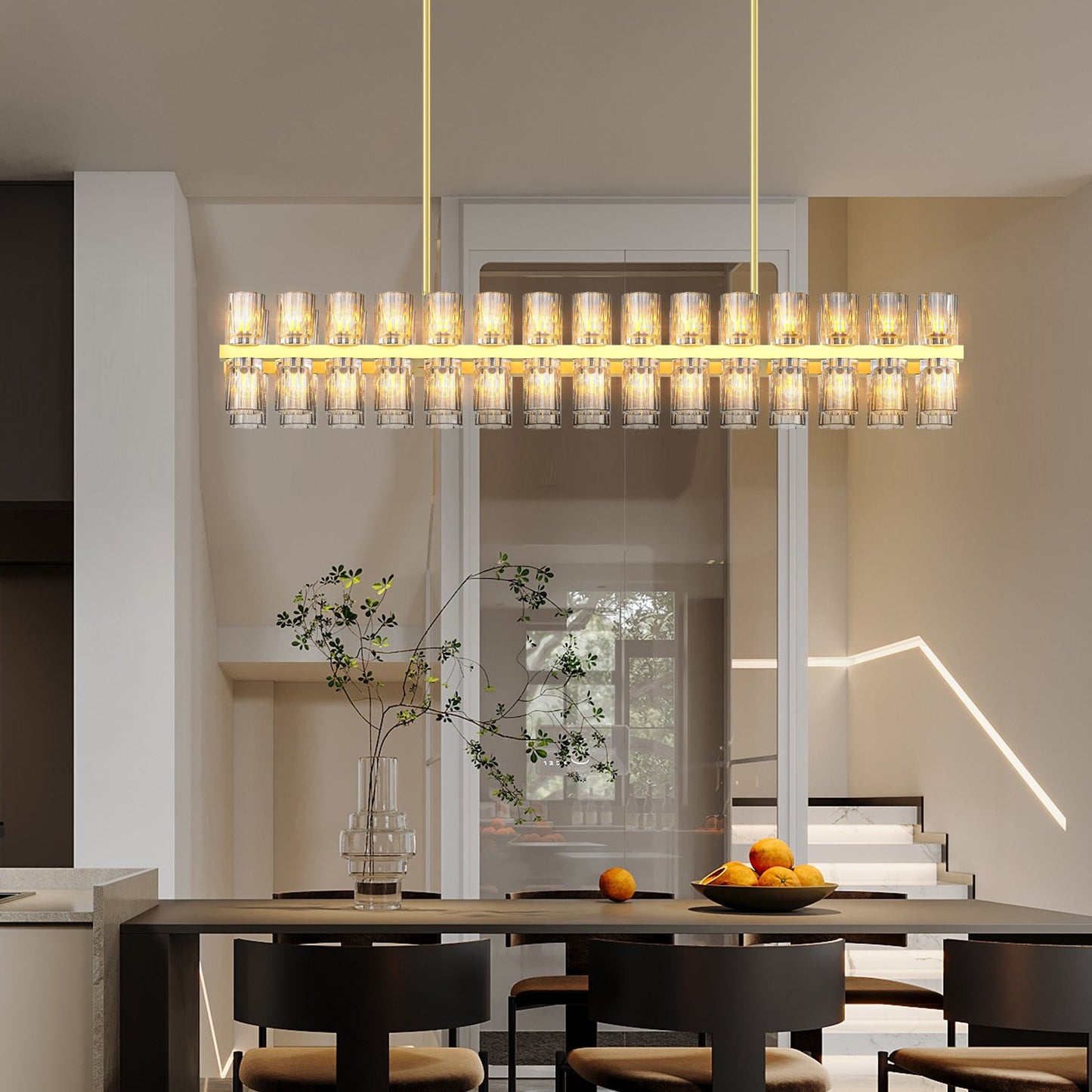 Crystal Brass Rectangle Chandeliers for Dining Room Gold Farmhouse Includes 60XG4 Bulbs - okeli lights