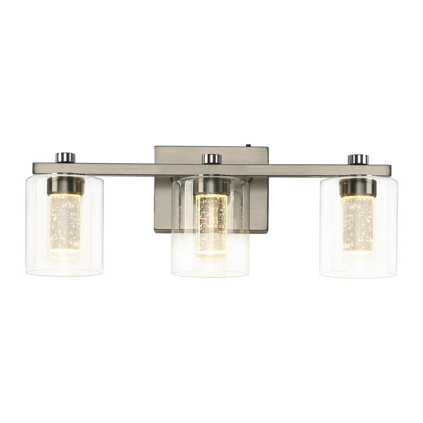 Crystal Brushed Nickel Bathroom Lighting Fixtures 3-Light Over Mirror with Glass Shade 3000-6000K LED Dimmable Wall Lamp - okeli lights