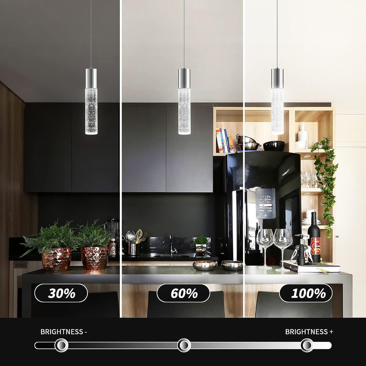 OKELI LED Bubble Crystal Kitchen Island Chrome Mini Pendant Lights 3-Pack - okeli lights