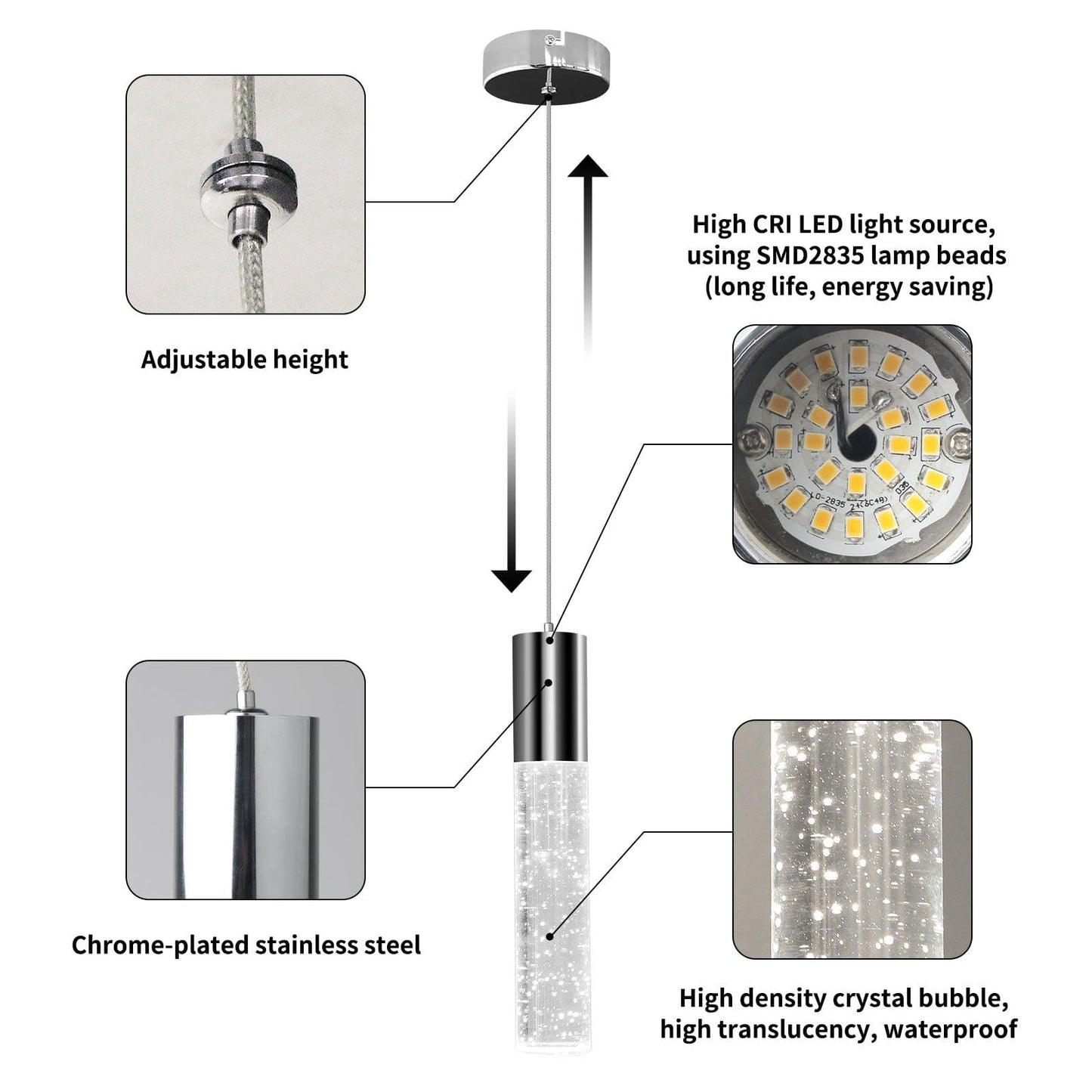 OKELI Modern Pendant Light, LED Bubble Crystal Kitchen Island Lights Fixtures, Chrome Mini Single 1-Pack - okeli lights