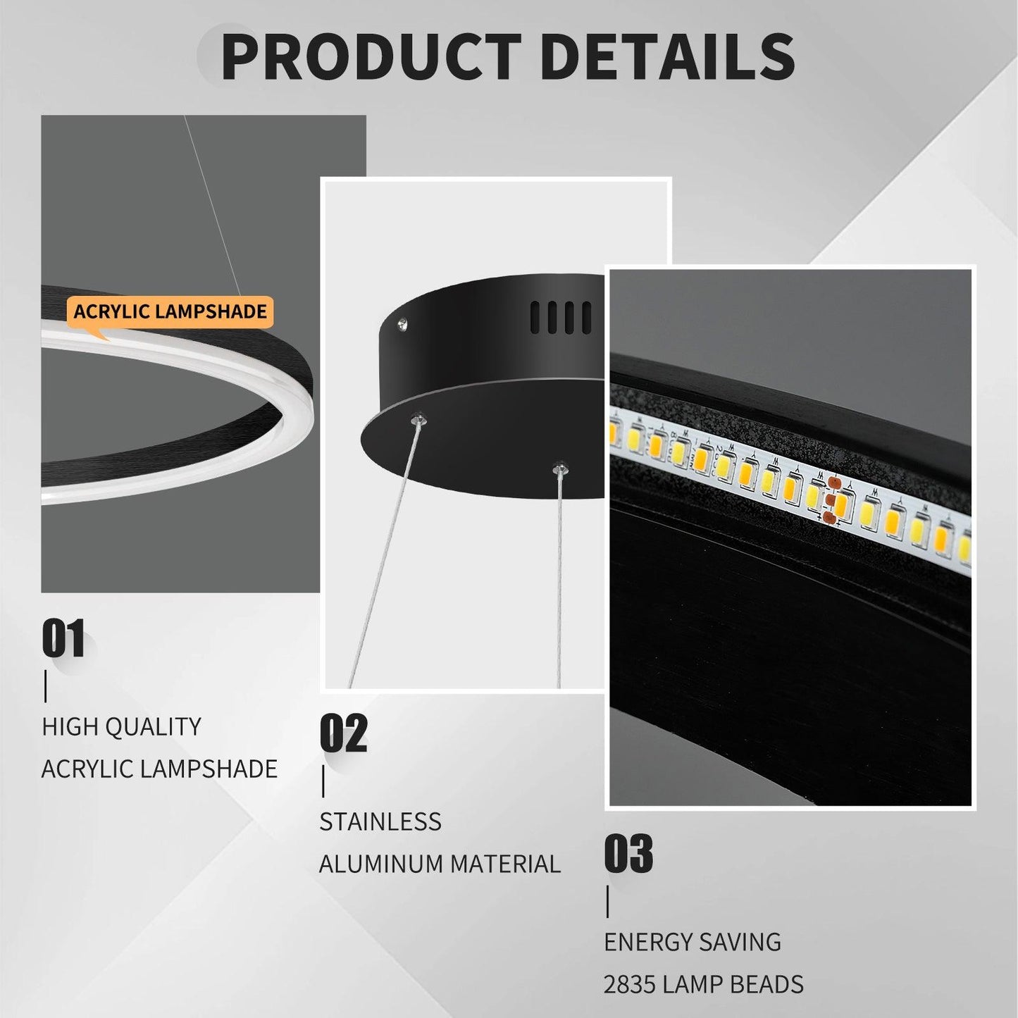 Modern LED Chandelier Circular Black 1-Ring Acrylic Adjustable - okeli lights