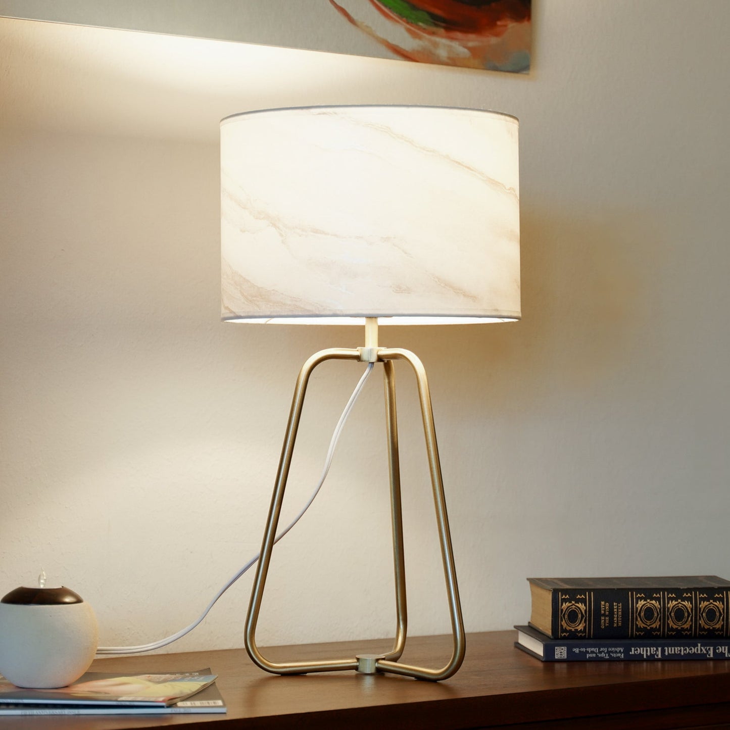 Table Lamp Marble Lampshade Bronze Metal Base Modern Stylish Classic Desk Lamp - okeli lights