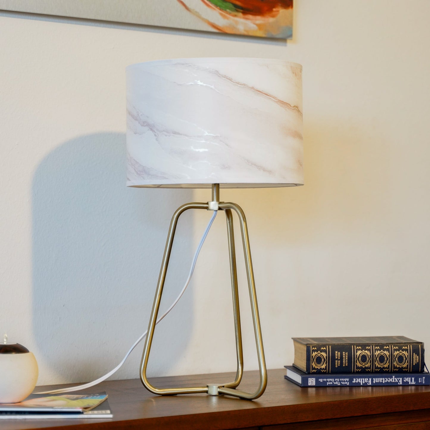 Table Lamp Marble Lampshade Bronze Metal Base Modern Stylish Classic Desk Lamp - okeli lights