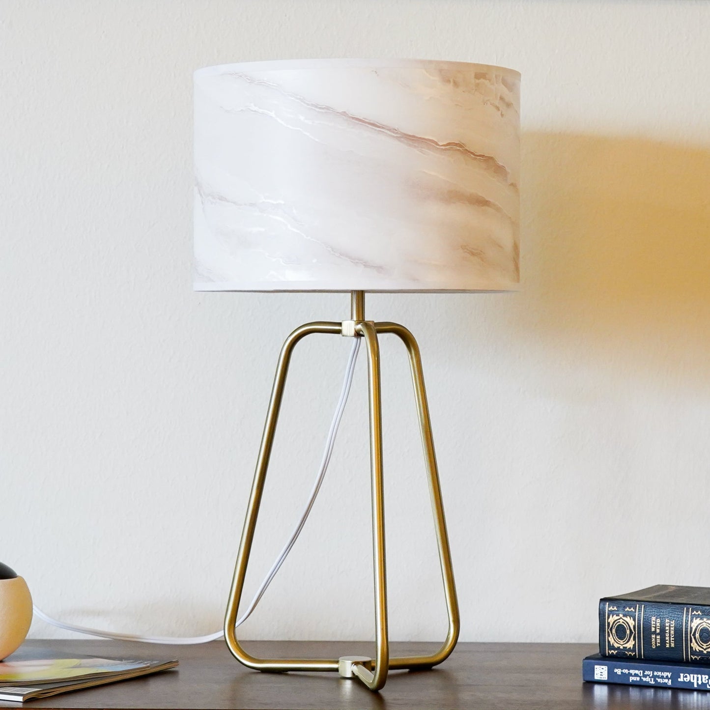 Table Lamp Marble Lampshade Bronze Metal Base Modern Stylish Classic Desk Lamp - okeli lights