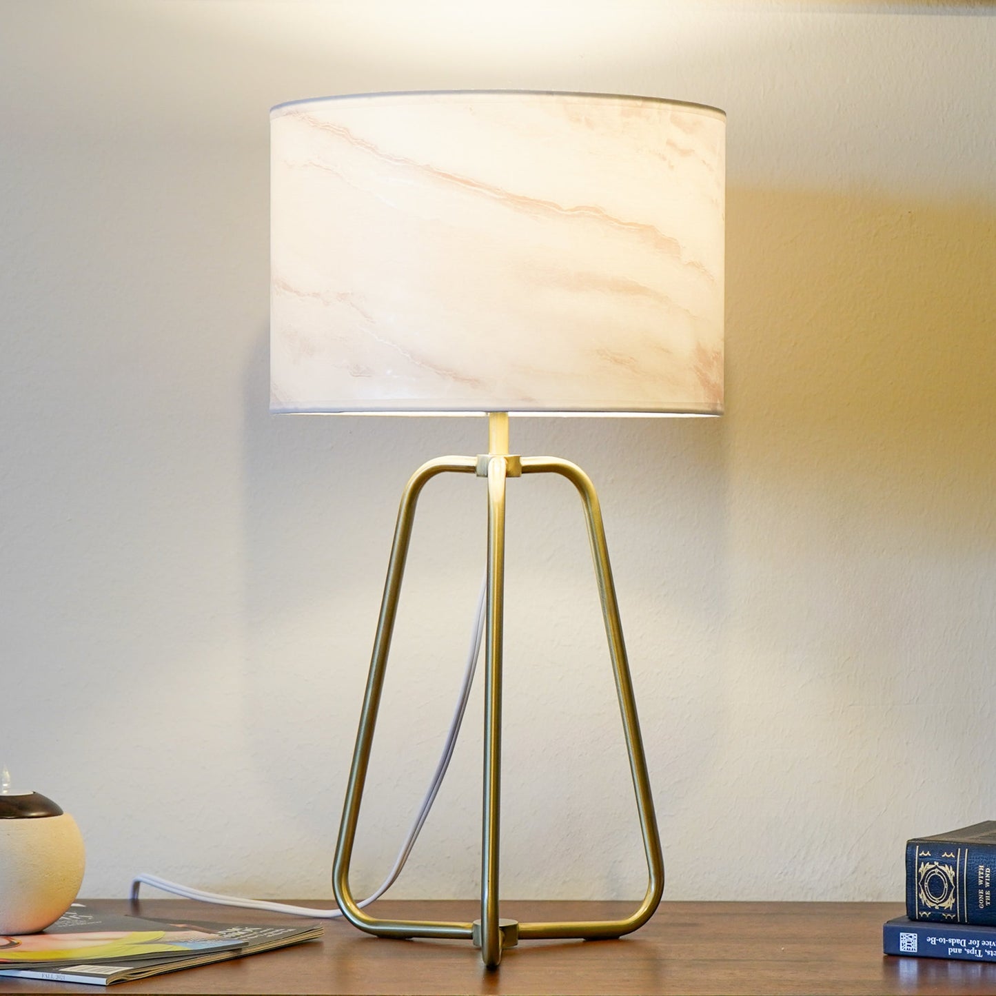 Table Lamp Marble Lampshade Bronze Metal Base Modern Stylish Classic Desk Lamp - okeli lights