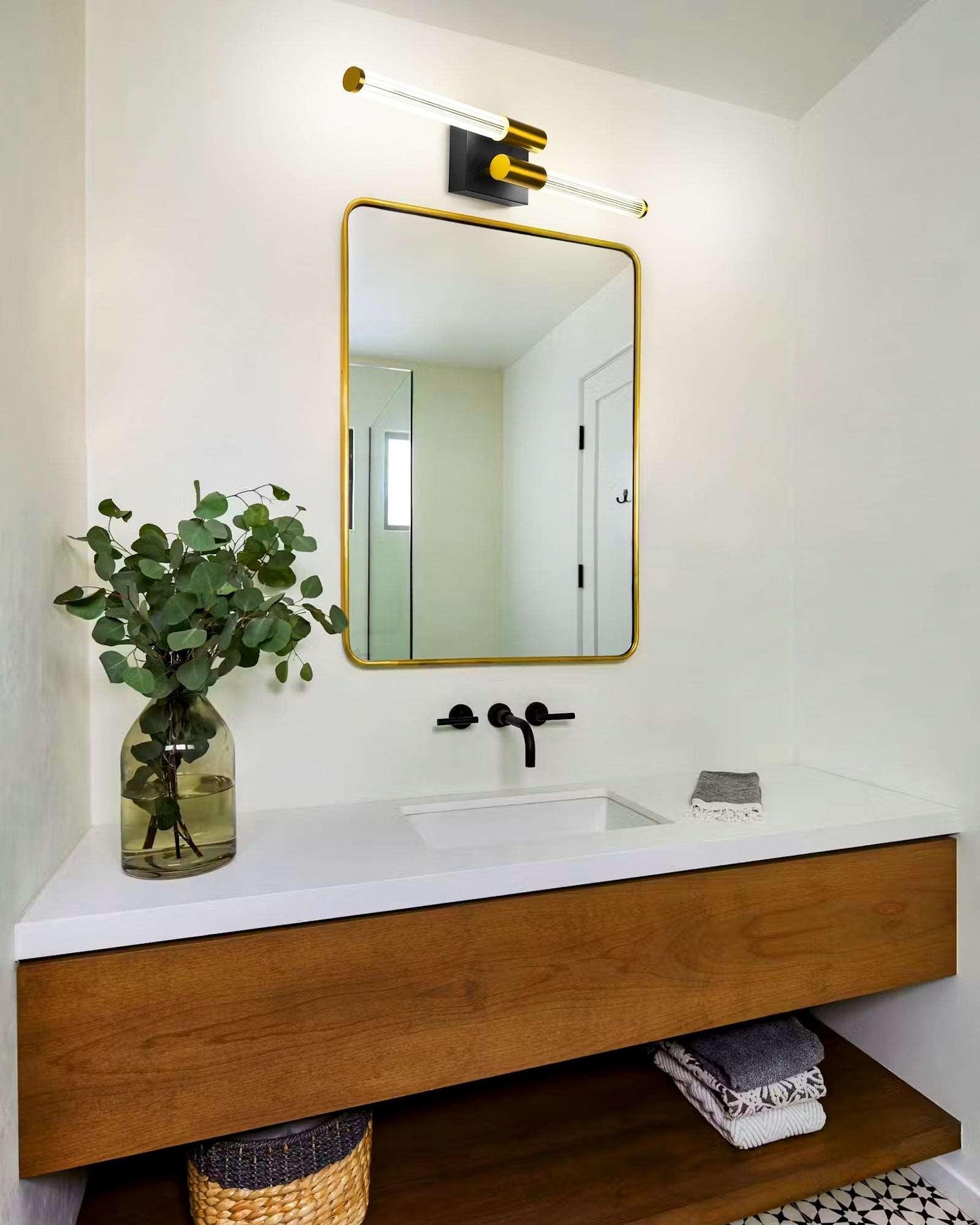 Black and Gold Bathroom Light Fixture Modern Vanity Light 360° Over Mirror - okeli lights