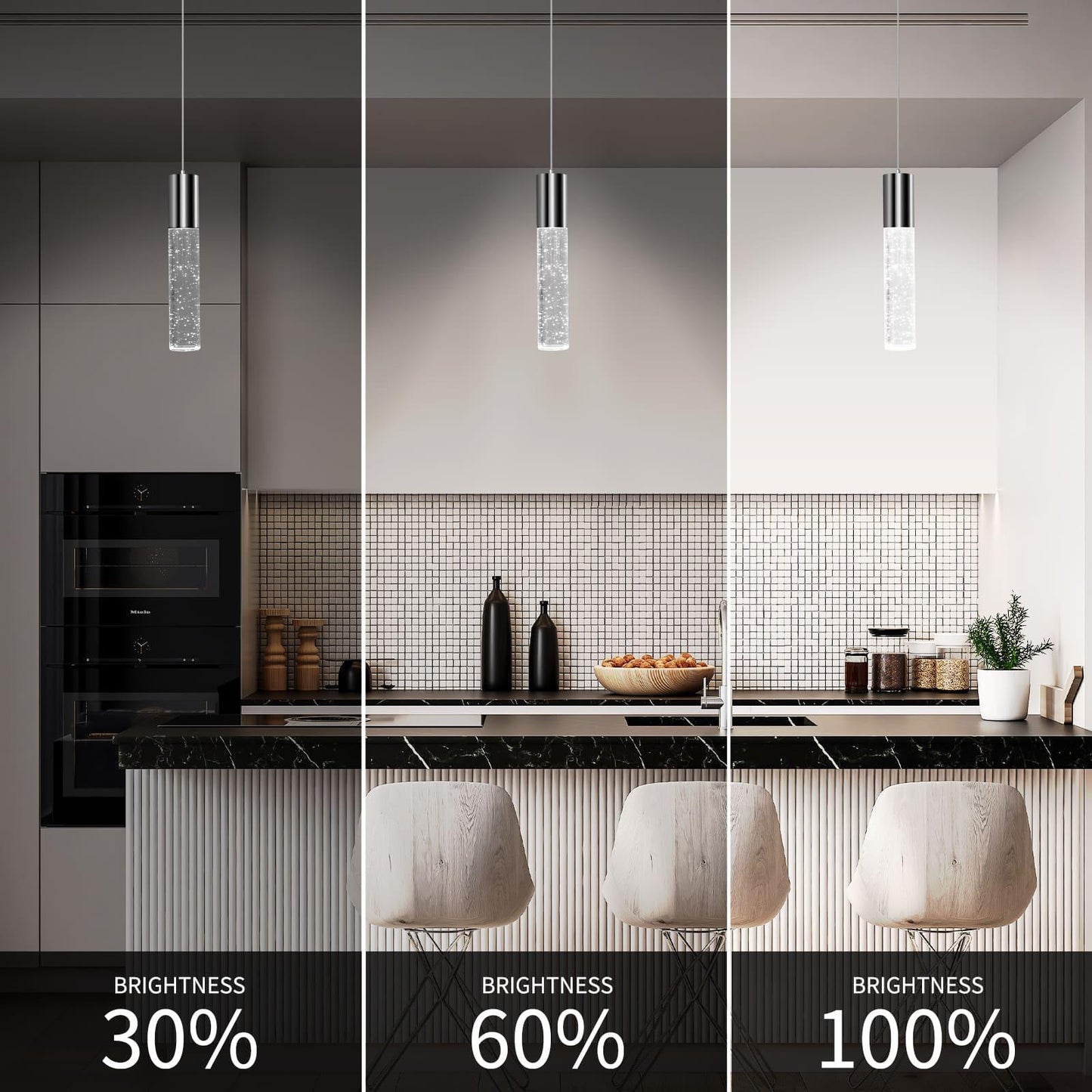 OKELI Modern Pendant Light, LED Bubble Crystal Kitchen Island Lights Fixtures, Chrome Mini Single 1-Pack - okeli lights