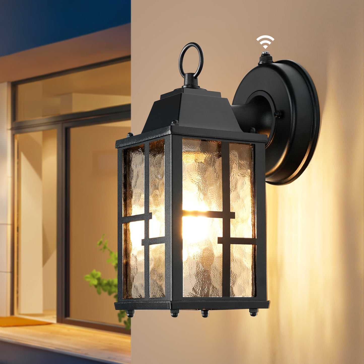 Dusk to Dawn Outdoor Wall Lights Exterior Waterproof Lantern with Water Ripple Glass Shade 2-pack - okeli lights