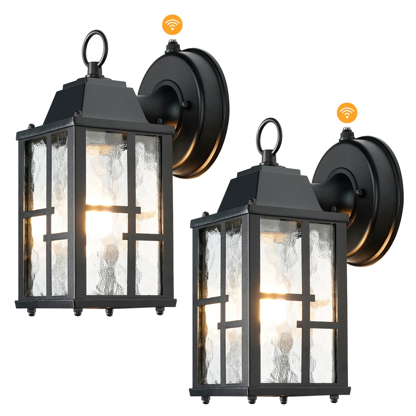 Dusk to Dawn Outdoor Wall Lights Exterior Waterproof Lantern with Water Ripple Glass Shade 2-pack - okeli lights