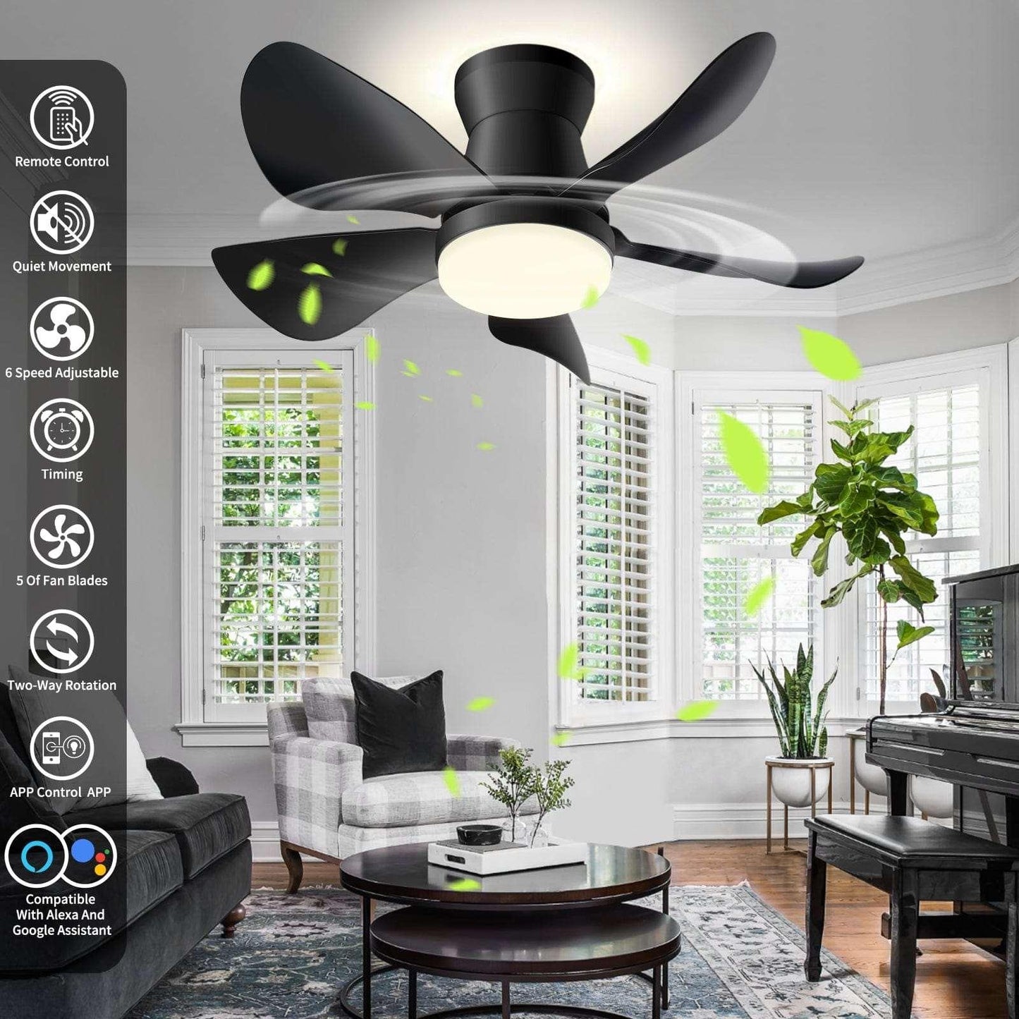 OKELI Smart Ceiling Fan with Lights App Controlled2.4GHz Wi-Fi LED - okeli lights
