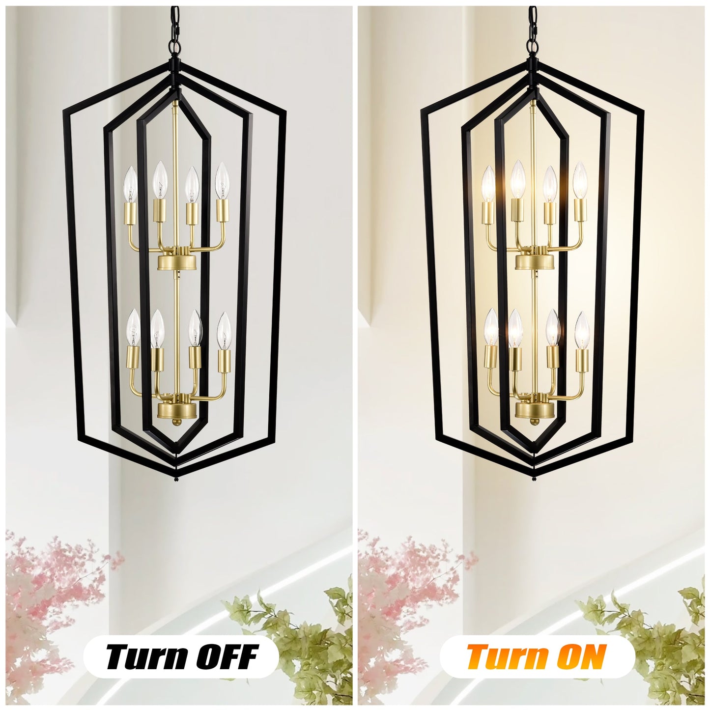 8-Light Lantern Tired Farmhouse Ceiling Hanging Light Black Chandelier Metal Pendant Light Fixtures - okeli lights