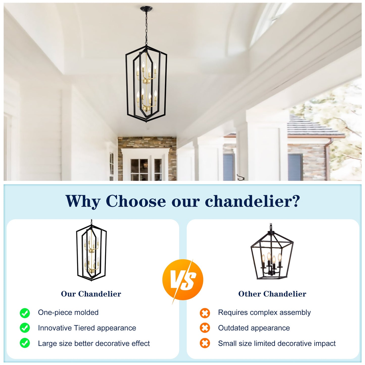 8-Light Lantern Tired Farmhouse Ceiling Hanging Light Black Chandelier Metal Pendant Light Fixtures - okeli lights