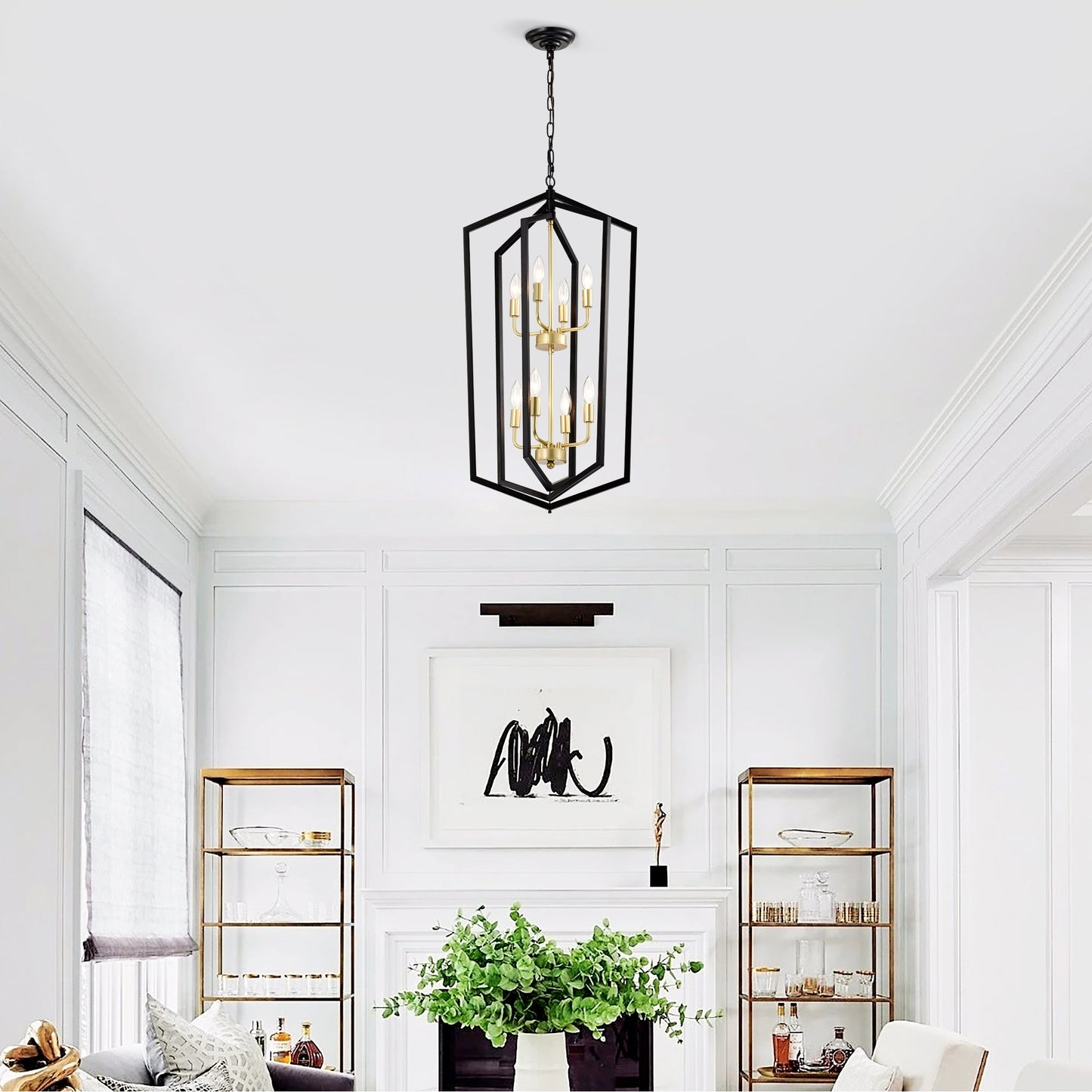 8-Light Lantern Tired Farmhouse Ceiling Hanging Light Black Chandelier Metal Pendant Light Fixtures - okeli lights