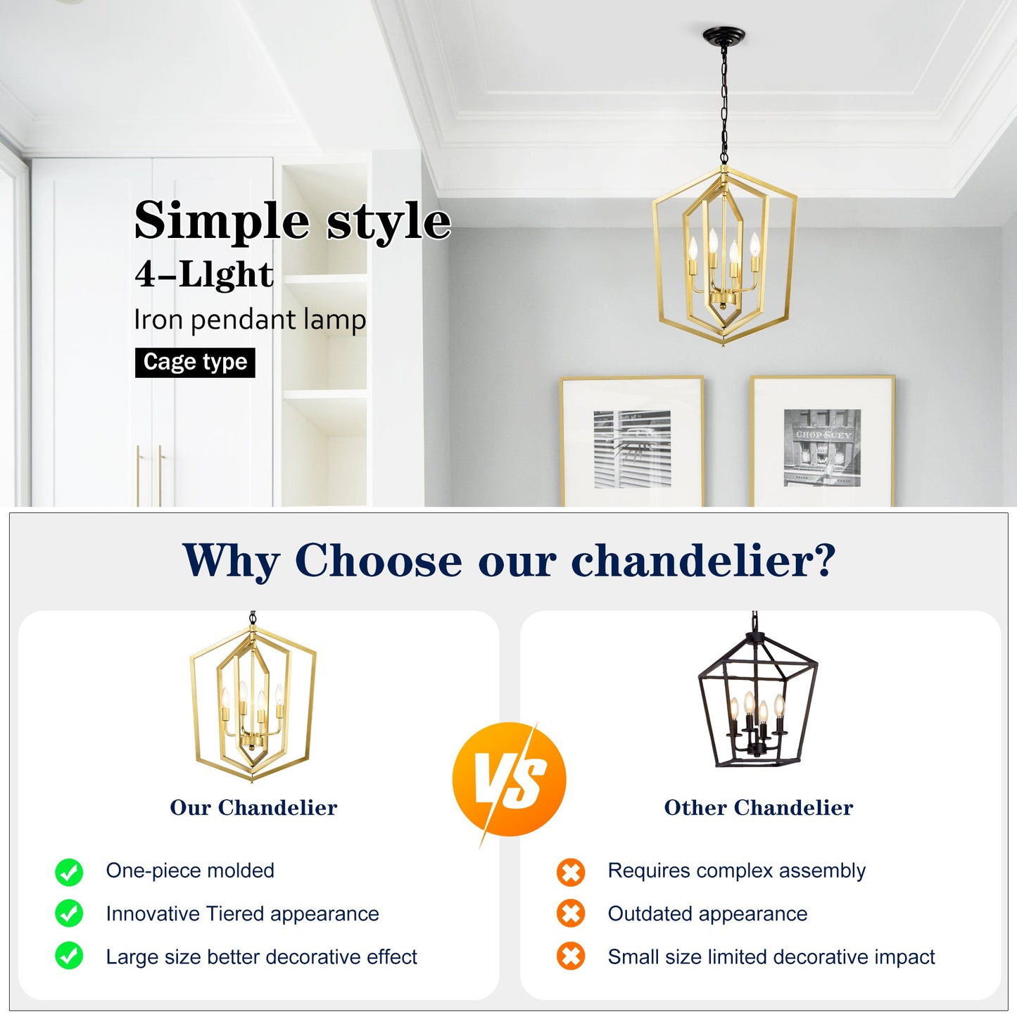 4-Light Farmhouse Kitchen Chandeliers Vintage Cage Light Fixture Adjustable Height Chandeliers GOLD MATTE BLACK - okeli lights